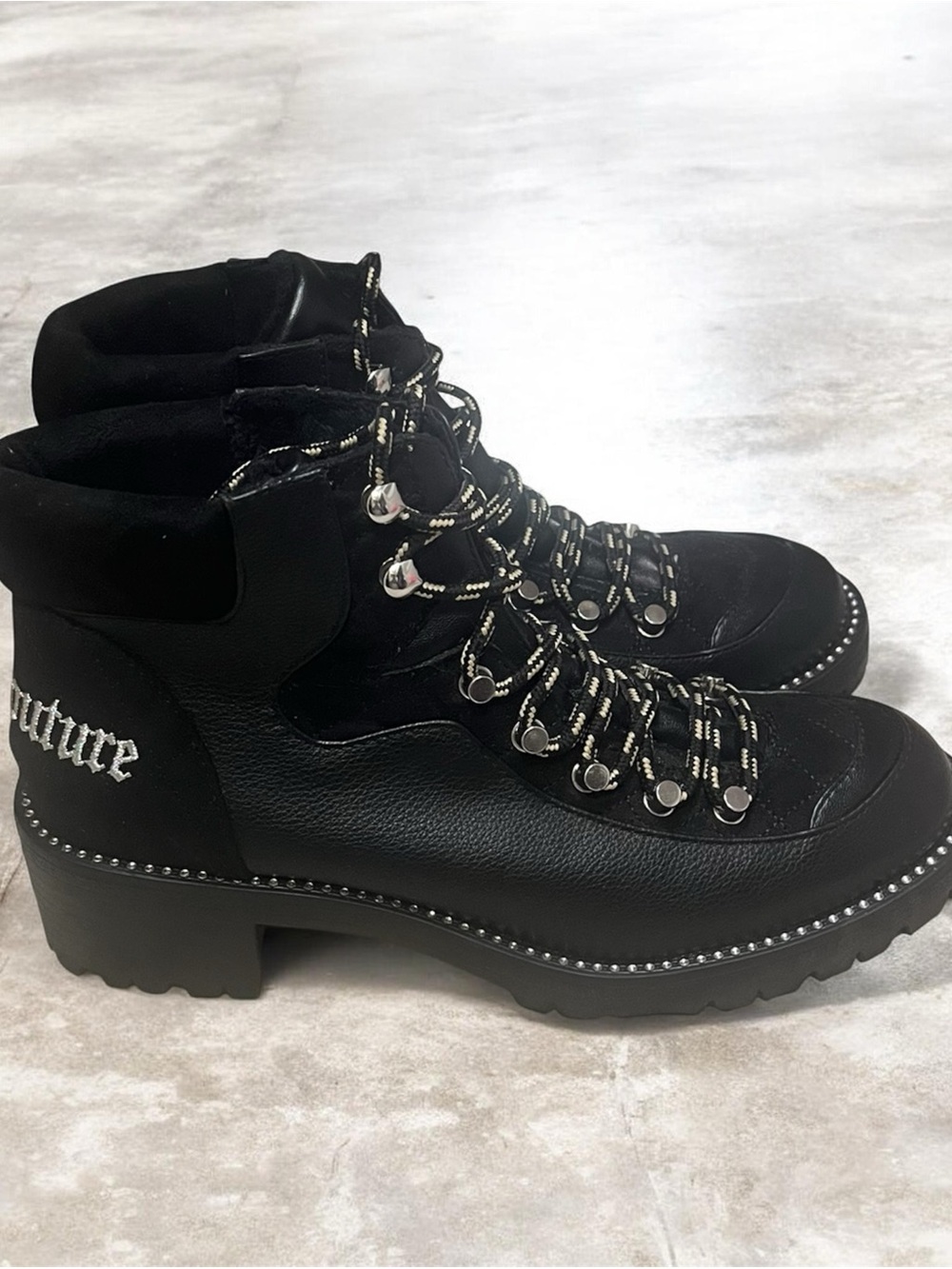 Juicy Couture Black Lace-Up Studded Hiker Boots